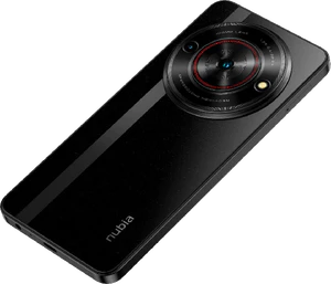 nubia Focus 5G zwart achterkant linkerzijkant onderkant schuin