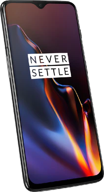 OnePlus 6T midnight svart foran venstre side skrås skråstilt