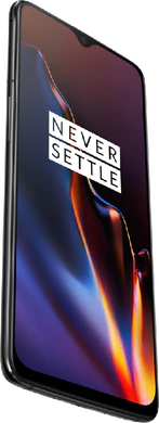 OnePlus 6T midnight svart foran venstre side bunn skrås skråstilt
