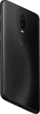 OnePlus 6T midnight svart bakside høyre side bunn skrås skråstilt