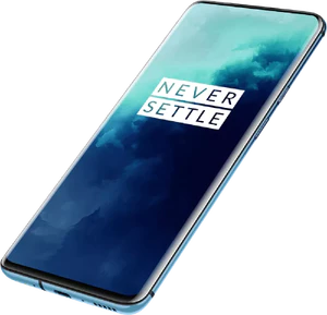 OnePlus 7T Pro blauw voorkant rechterzijkant onderkant schuin