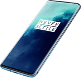 OnePlus 7T Pro blauw voorkant rechterzijkant onderkant schuin