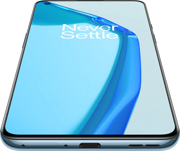 OnePlus 9 azul tapa delantera abajo