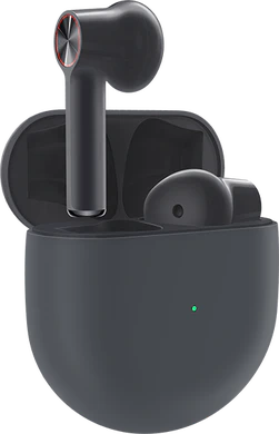 OnePlus Buds zwart case voorkant linkerzijkant geopend