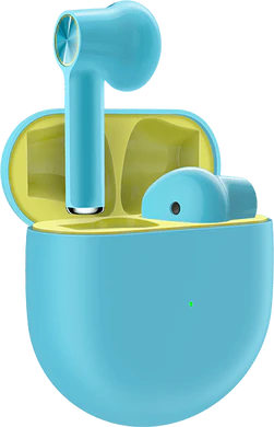 OnePlus Buds blauw case voorkant linkerzijkant geopend