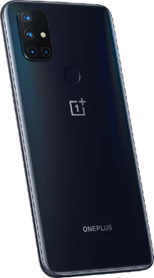 OnePlus Nord N10 blauw achterkant rechterzijkant schuin