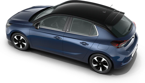 Opel corsa e blauw bovenkant rechterzijkant