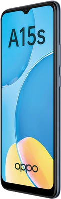 Oppo A15s negro tapa delantera lado derecho