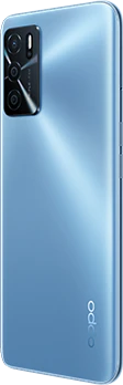 Oppo A16s blauw achterkant linkerzijkant