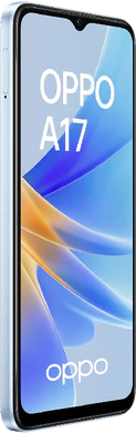 Oppo A17 blu copertina frontale lato sinistro