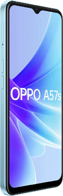 Oppo A57s azul tapa delantera lado izquierdo