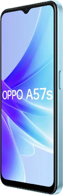 Oppo A57s azul tapa delantera lado derecho