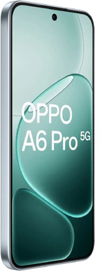 Oppo A6 Pro 5G grijs titanium voorkant linkerzijkant