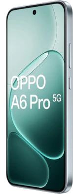 Oppo A6 Pro 5G grijs titanium voorkant rechterzijkant