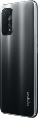 Oppo A74 5G zwart achterkant linkerzijkant