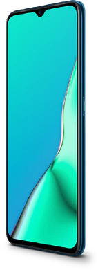 Oppo A9 2020 groen voorkant rechterzijkant