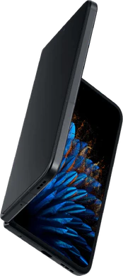 Oppo Find N2 zwart voorkant rechterzijkant onderkant schuin geopend