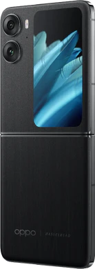 Oppo Find N2 Flip musta etupuolella vasen puoli avattu