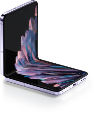 Oppo Find N2 Flip violetti etupuolella vasen puoli pohja avattu