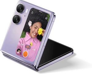 Oppo Find N2 Flip violetti etupuolella vasen puoli avattu