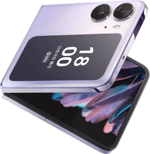Oppo Find N2 Flip violetti etupuolella top vasen puoli vino avattu