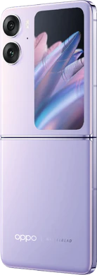 Oppo Find N2 Flip violetti takapuoli vasen puoli avattu