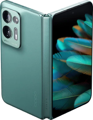 Oppo Find N2 groen buitenkant bovenkant geopend