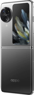 Oppo Find N3 Flip musta ulkopuolella avattu vasen puoli