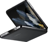 Oppo Find N3 Flip musta takapuoli oikea puoli pohja vino half avattu