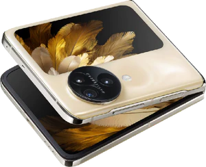 Oppo Find N3 Flip kulta etupuolella vino half avattu