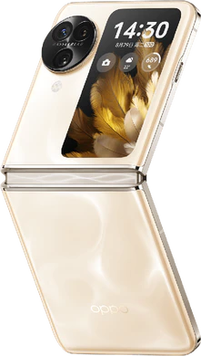 Oppo Find N3 Flip kulta ulkopuolella vino half avattu