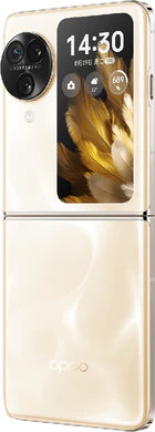 Oppo Find N3 Flip kulta ulkopuolella avattu vasen puoli