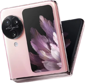Oppo Find N3 Flip pink etupuolella oikea puoli vino half suljettu
