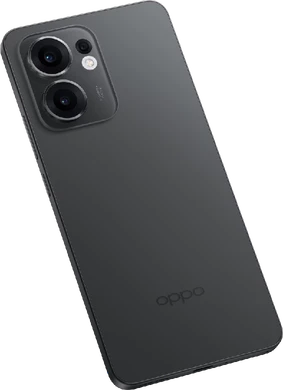 Oppo reno 13 fs 5g grijs achterkant rechterzijkant schuin