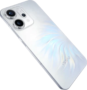 Oppo reno 14 5g wit achterkant rechterzijkant schuin