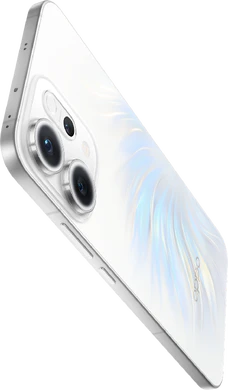 Oppo reno 14 5g wit achterkant bovenkant rechterzijkant schuin