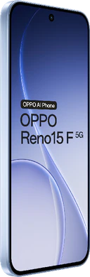 Oppo reno 15 f aurora blauw voorkant linkerzijkant
