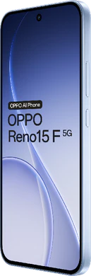 Oppo reno 15 f aurora blauw voorkant rechterzijkant