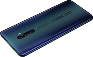 Oppo reno blauw achterkant linkerzijkant onderkant schuin