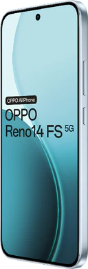 Oppo Reno14 FS 5G opal blauw voorkant rechterzijkant