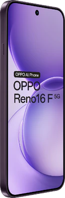 Oppo Reno16 F 5G lilla svart foran venstre side