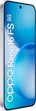 Oppo Reno16 FS 5G blanco tapa delantera lado izquierdo