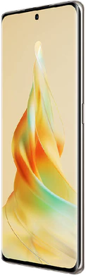 Oppo reno8t 5g goud voorkant rechterzijkant
