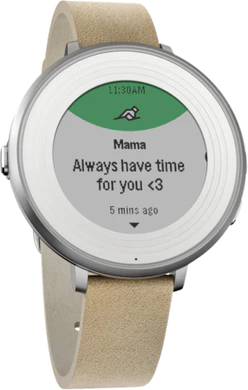 Pebble Time Round zilver beige linkerzijkant schuin