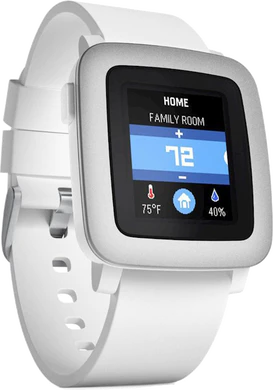 Pebble Time wit voorkant linkerzijkant