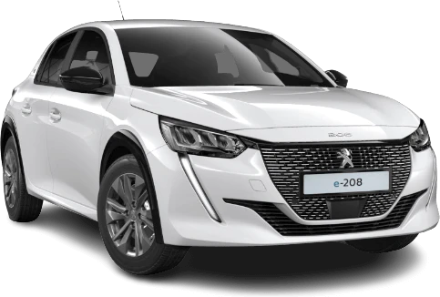 Peugeot e 208 wit voorkant linkerzijkant