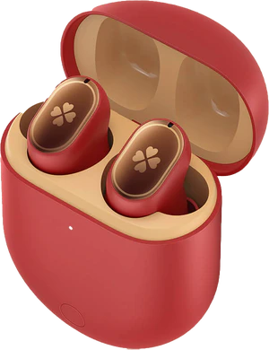 POCO Buds Pro Genshin Impact Edition rood case voorkant bovenkant rechterzijkant geopend schuin