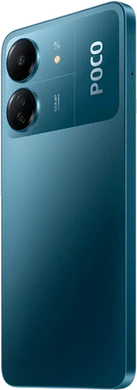 POCO C65 blå tillbaka vänster sida