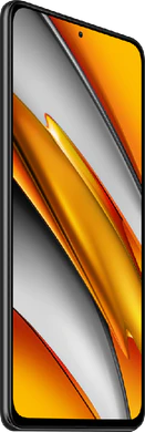 POCO F3 zwart voorkant linkerzijkant