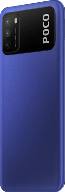 POCO M3 blauw achterkant linkerzijkant